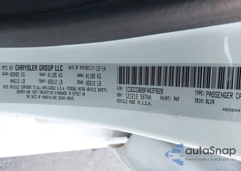 2015 Chrysler 200 S z USA, uszkodzony, nr VIN 1C3CCCBB9FN637828